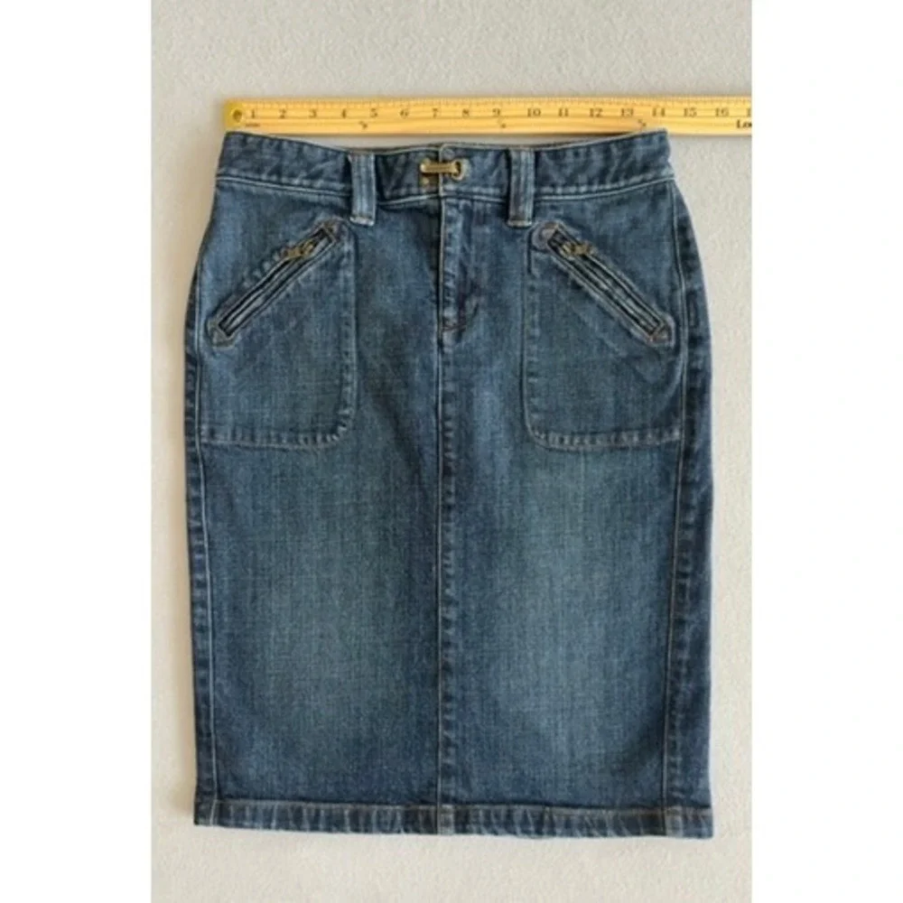 Lauren Ralph Lauren Denim Pencil Skirt Medium Wash Blue Zip Pocket Womens Size 0